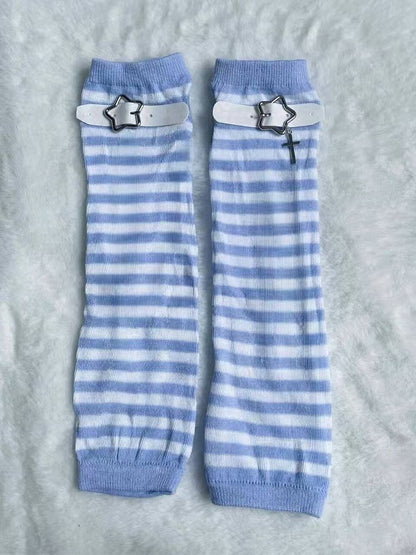 Striped Fingerless Gloves with Metal Buckle - Post-2000 Gift Shop