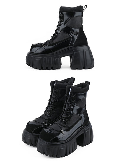 Black Martins Lace-up Platform Closure Punk Design