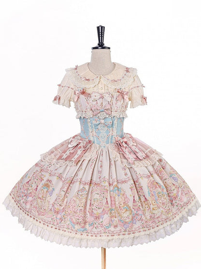 Doll Theme JSK Dress in Blue & Pink with Bow Accents, Lolita Style - Alice Girl