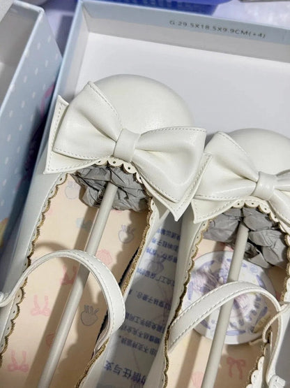 Low-heel Trim with Sweet Bow Mary Lolita Scalloped Accent White Janes