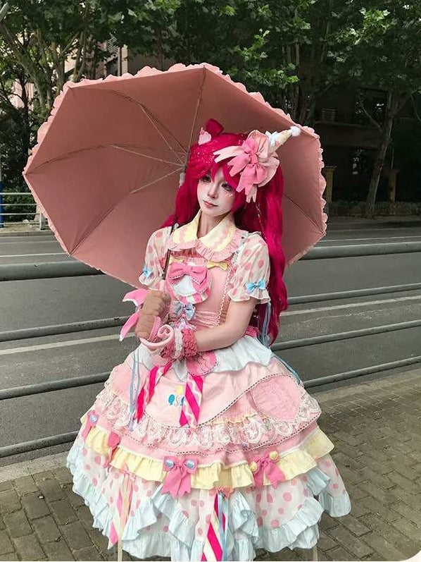 Pastel Sweet Lolita JSK Dress with Polka Dots and Scalloped Hem - Dollet