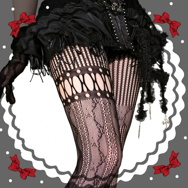 Red / Purple / Black / White Asymmetrical Cutout Fishnet Tights