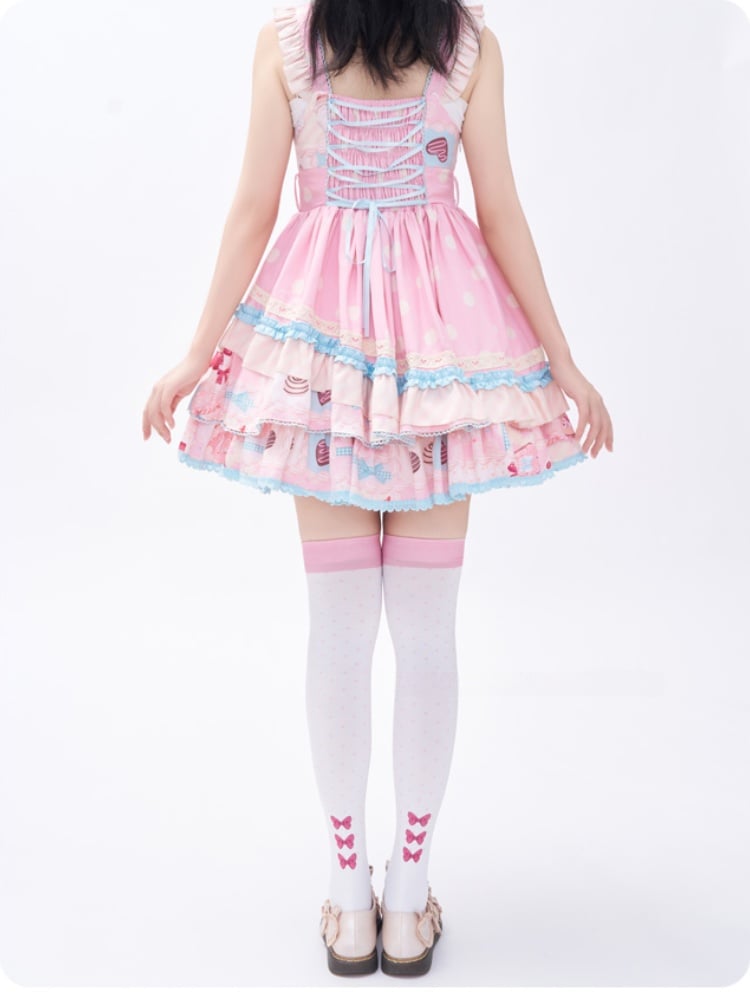 Red Apple and Bow Print Over Knee Stockings