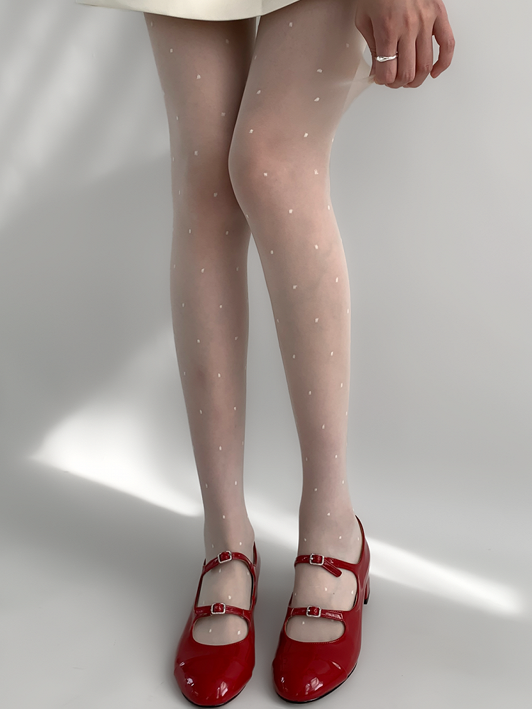 Black/White Polka-dot Semi-Sheer Tights