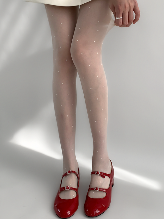 Black/White Polka-dot Semi-Sheer Tights