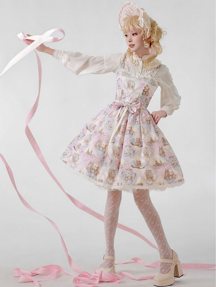 Rabbit Theme Sweet Lolita JSK Dress with Pink Diamond Print