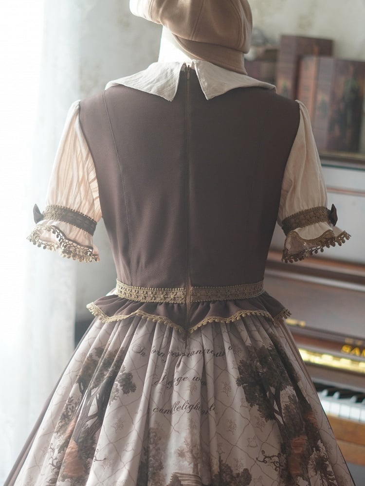 Robe Lolita Tree House, gilet marron, corsage, fausse robe Lolita deux pièces, une pièce