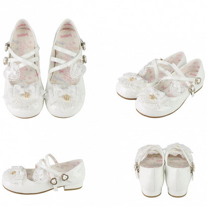 Sweet Mary Rhinestone Low-heel - Closure Heart White Janes