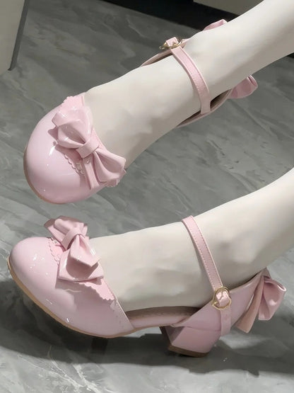 Bow Heels with Low Pink Details Sophisticated Lolita - Leather PU