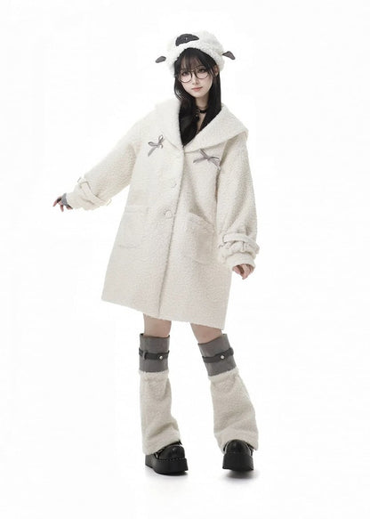 ホワイトクリスマス リボンディテール フリースコート