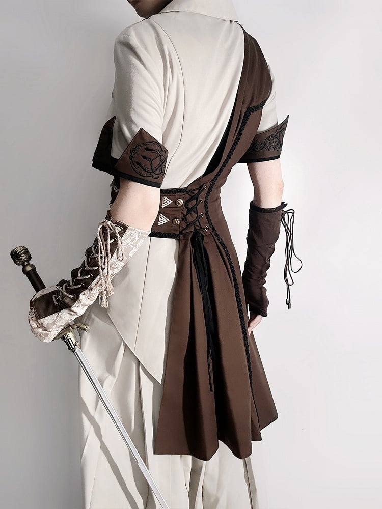 Straight-leg Short Pieces Steampunk Three - Sleeves + Pants Waistcoat Ouji Long Set One-shoulder Shirt Lolita
