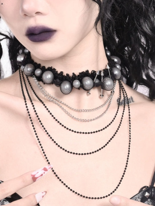 ブラックダークゴシックスタッドビーズペンダントチョーカー