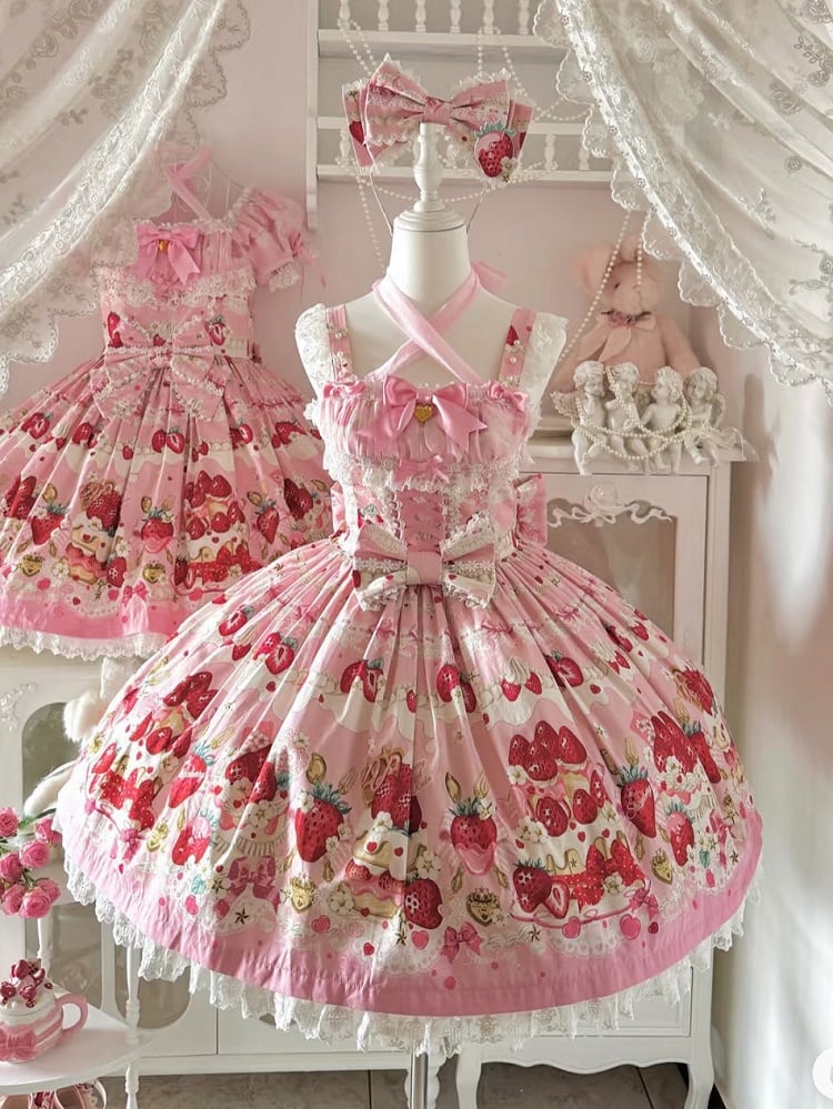 Cake Strawberry Jumper Sweet Skirt Print Pink Lolita