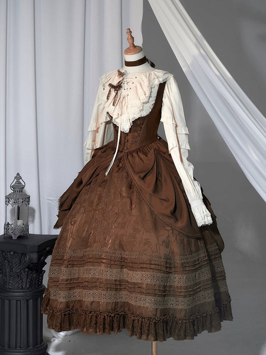 Lolita Brown Bust with Under Waist Embroidery Dress Detail Gothic Boned