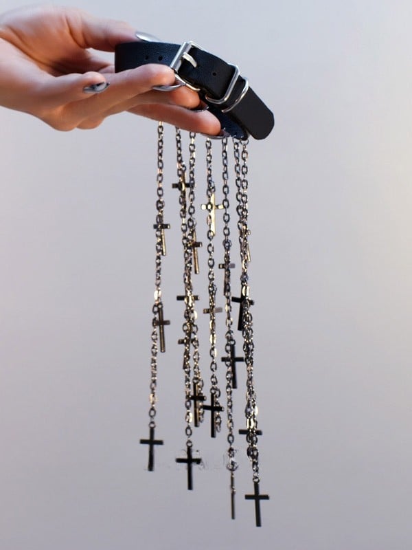 Cuff Tassel Cyberpunk Black/Silver/Brown Design Charm Arm Cross