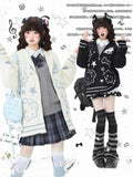 Patterns White/Black Hood Cat Animal Ear Plush Jacket with Adorable