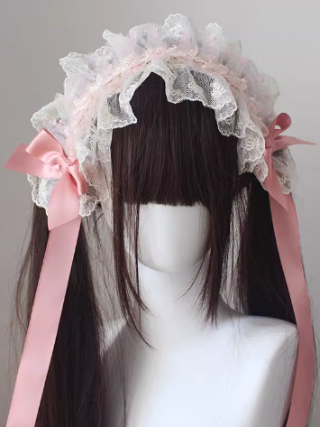 Bowknot Details Polka-Dot Pattern  Lace Pink Hairband