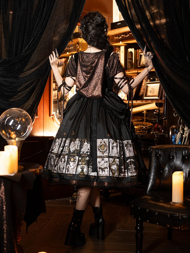 Jumper Design Tarot Skirt with Waist Drape Lolita Print Card Gothic