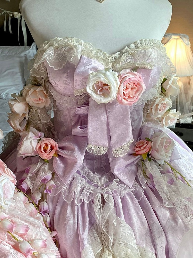 Lace Embellished Corset Romantic Flower Lolita Pink/Purple/White