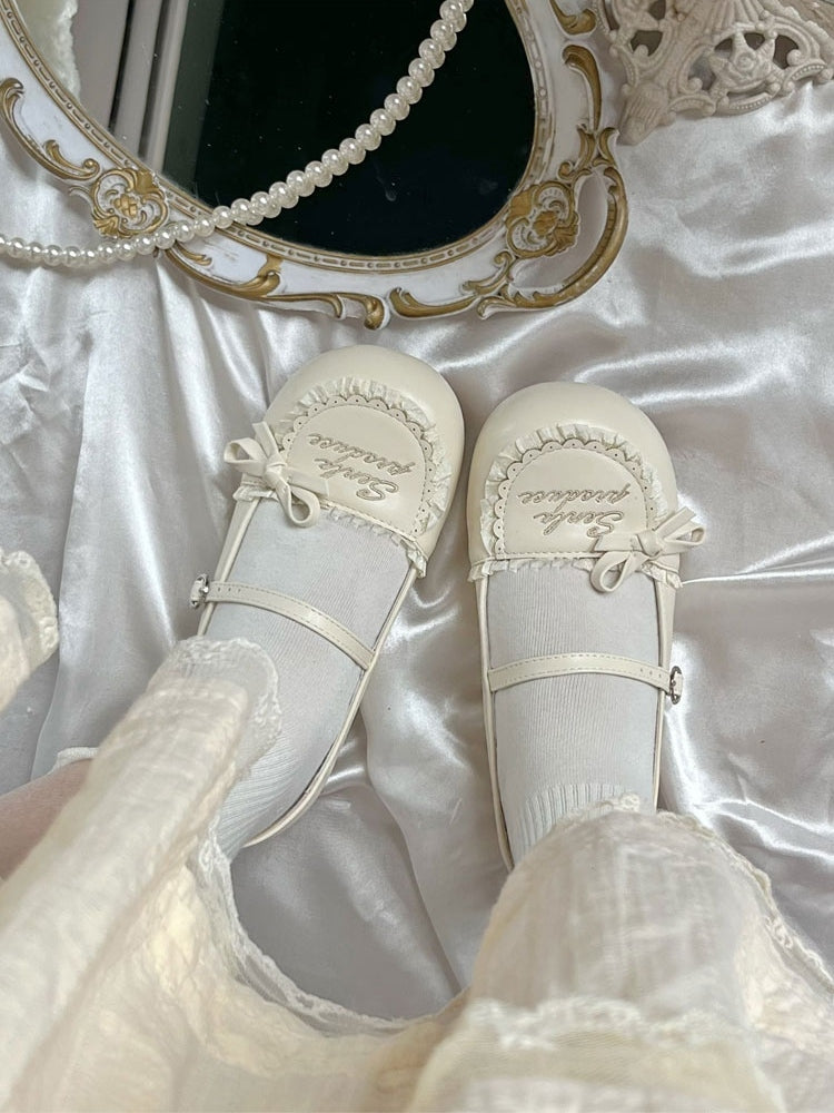 Sweet Lolita Bow Beige Janes - Flat Knotted Matte Accent Mary