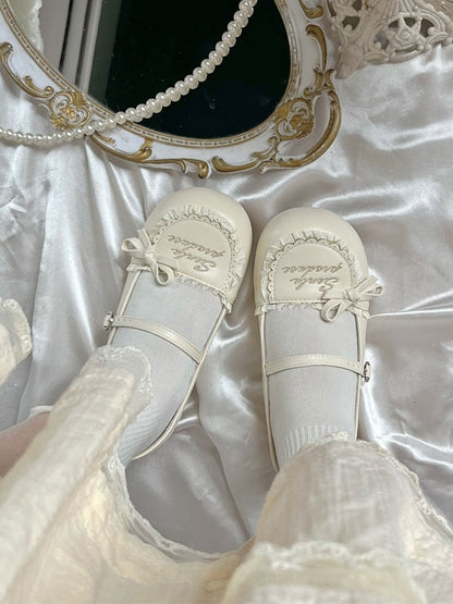 Sweet Lolita Bow Beige Janes - Flat Knotted Matte Accent Mary