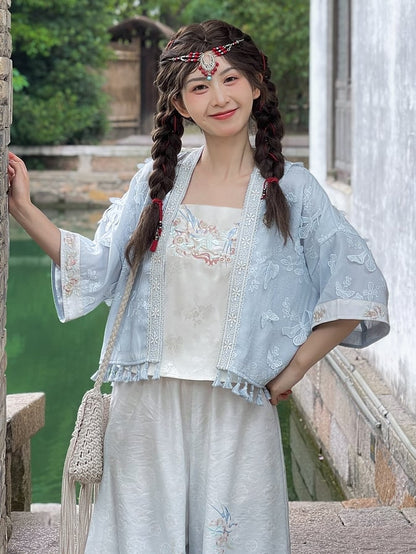 トップバードフローラル＆刺繍アプリコットキャミソール