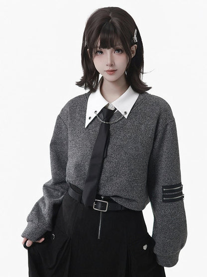 with Accents Sweatshirt Zip Gray V-Neckline Dual
