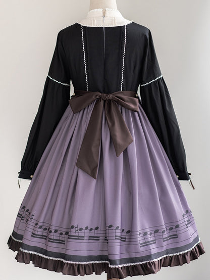 Musical Note Purple Autumn Lolita Long Sleeves Dress with Separate Pointed Collar
