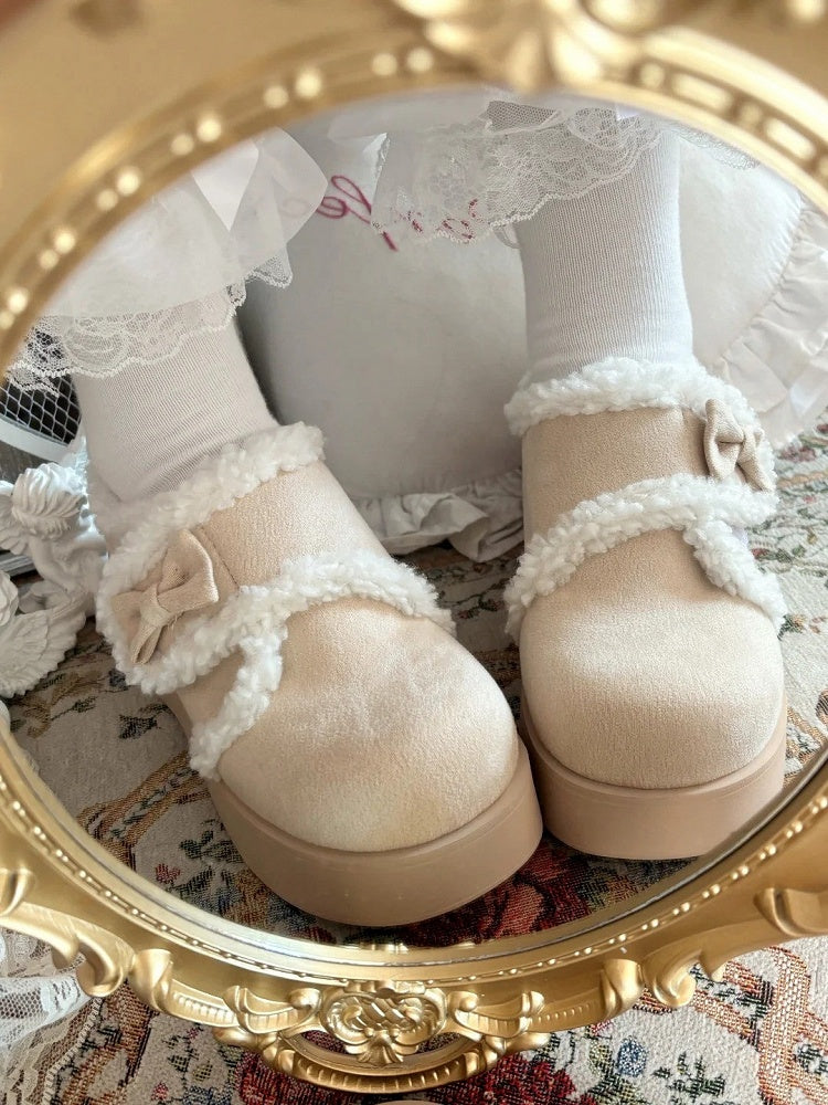 Platform with Shoes Sweet Fleece Soft Fastening Beige Lolita Lining Velcro