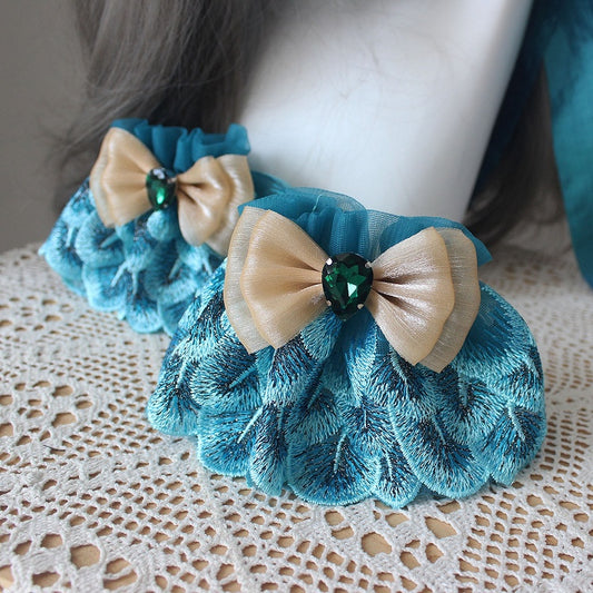 Peacock Cuffs Blue Wrist Bowknot Rhinestone Decorated