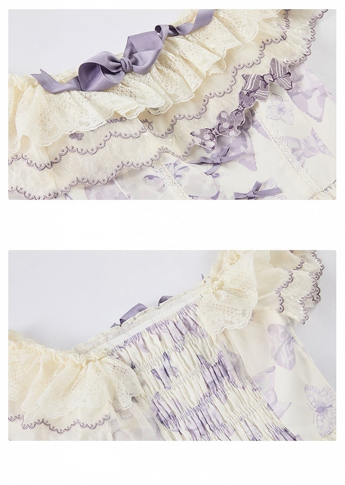 Purple Bows and Butterfly Lolita Dress Two Ways Wear Neckline