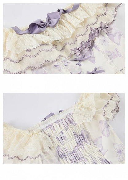 Purple Bows and Butterfly Lolita Dress Two Ways Wear Neckline