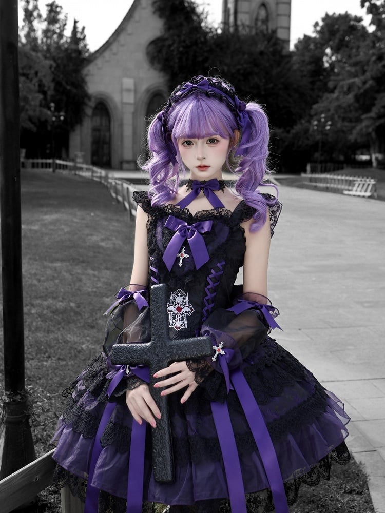 Gothic Lolita Bowknot & Cross Detachable Sleeves in 2 Colors - Dream Flower Box