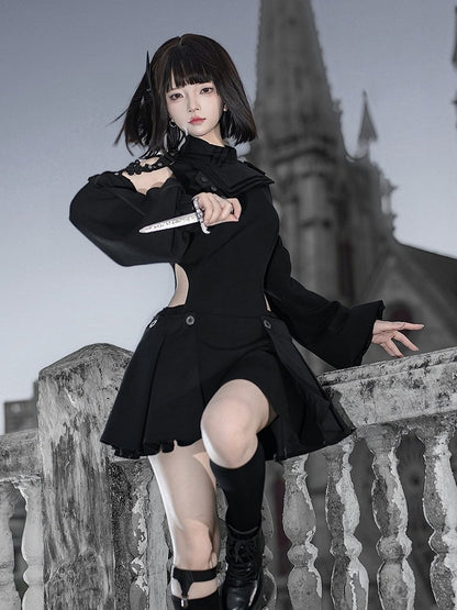 Gothic Lolita Dress & Short Pants Set - Asymmetrical with Detachable Sleeves - Unknown Star