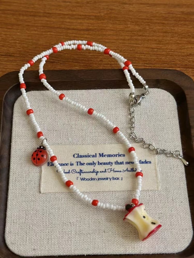 Y2K Red Apple Necklace/Ring/Ear Clips