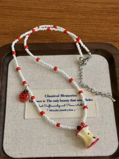 Y2K Red Apple Necklace/Ring/Ear Clips