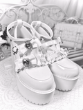 with Landmine Matte 10cm Heel Platform Rhinestones Chunky Glitter White Bowknot Shoes Style Heart