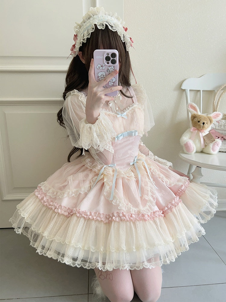 Jumper Bows Pink Lolita Balletcore Short Small Dress Skirt Fabric