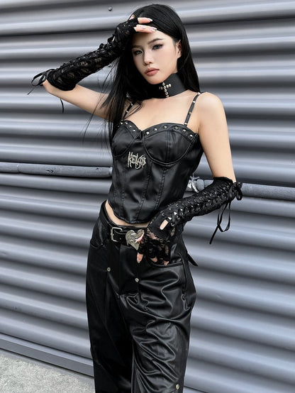 パンクロック ブラック クロス アップリケ スタッズ カーゴパンツ ベルト付き