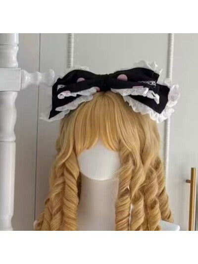 Lace-Accented Lolita KC Headpiece with Pink and Black Bow - Inspiration Post