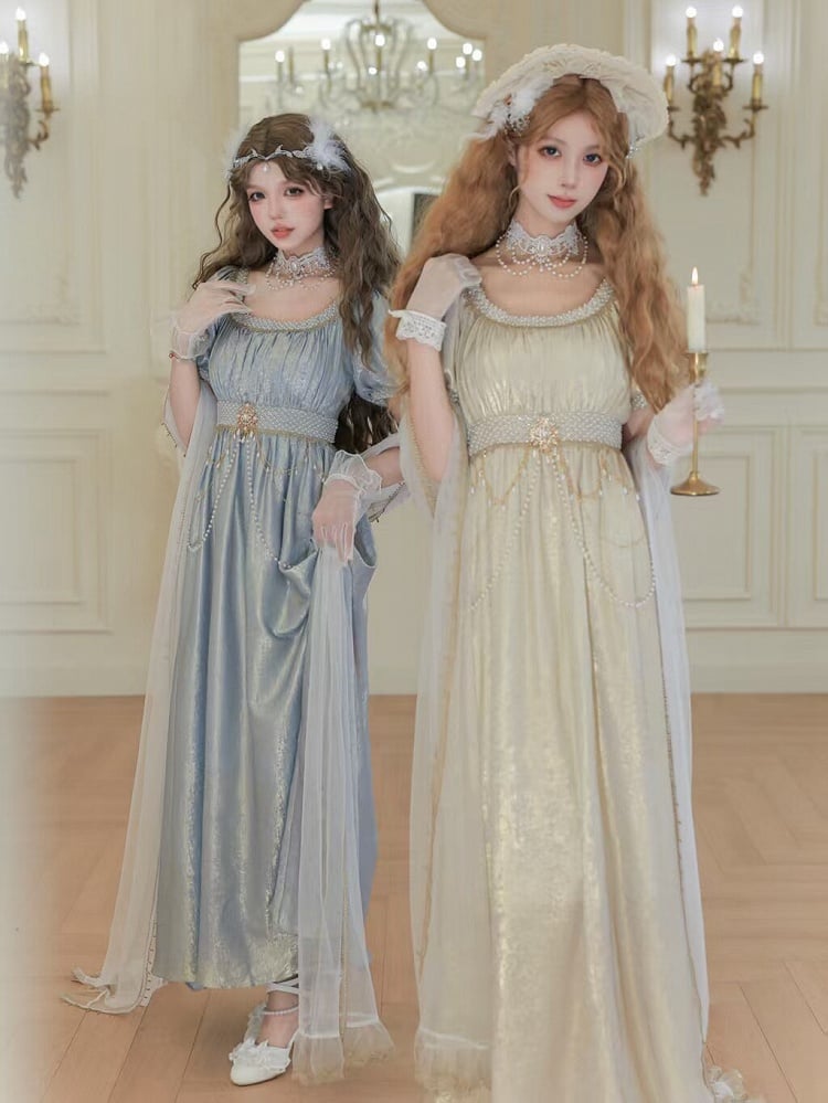 Champagne Empire Waist Lolita OP Dress with Beadwork - Qian Mu