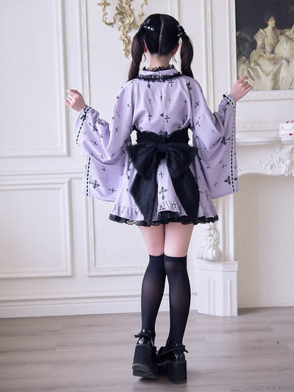 Belt and Back Big Black Hem Black/White with Corset Bow Ruffle