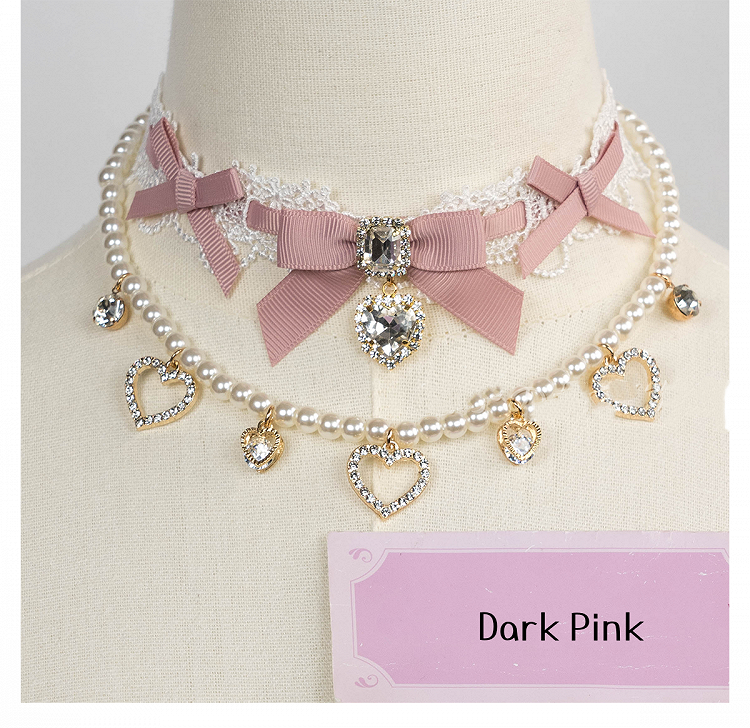 Chain Layer 11 Detachable Double Beaded Heart Jirai Choker Kei Charms Rhinestone with Options