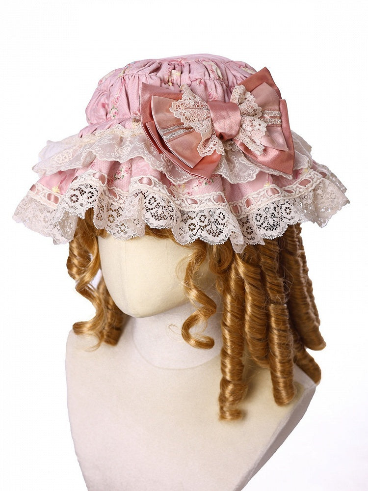 Floral Print Baby Hat with Lace Trim, Two-Color Lolita Style - Alice Girl