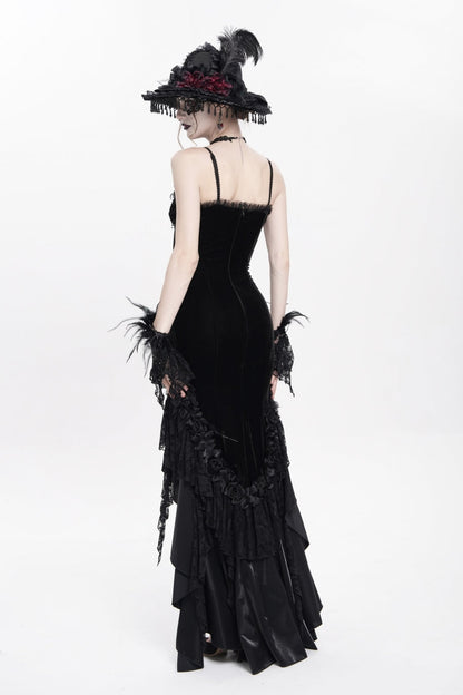 Black Cross Ruffled Floral Embroidered Chain Gothic Slip Dress
