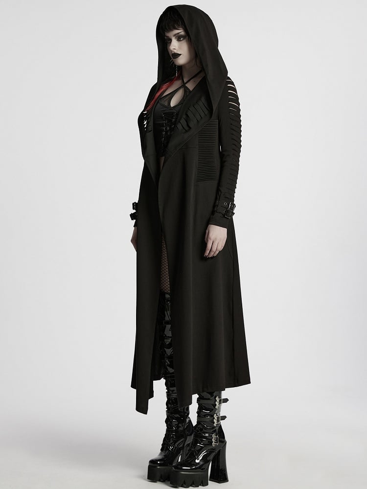 Black Punk Hooded Cut Washed Jacket