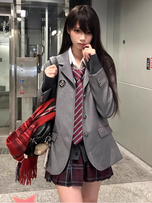 39CM Plaid Red Pattern JK Uniform Skirt Pleated