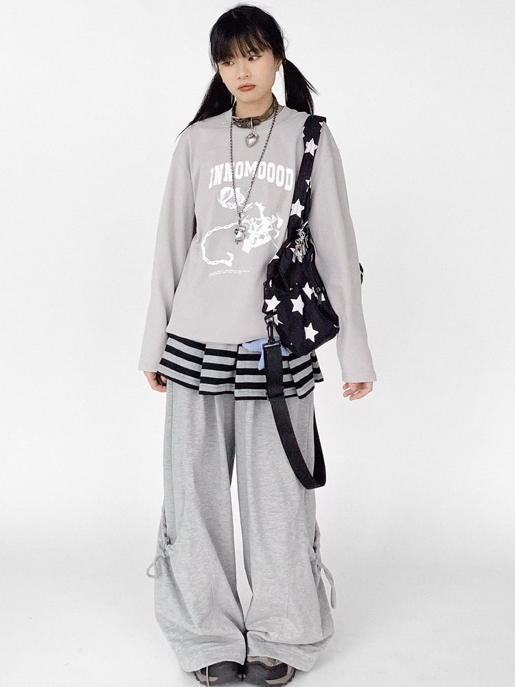 Daily Sweatpants Kwaii with Drawstring Waist Grey Elastic - Covered