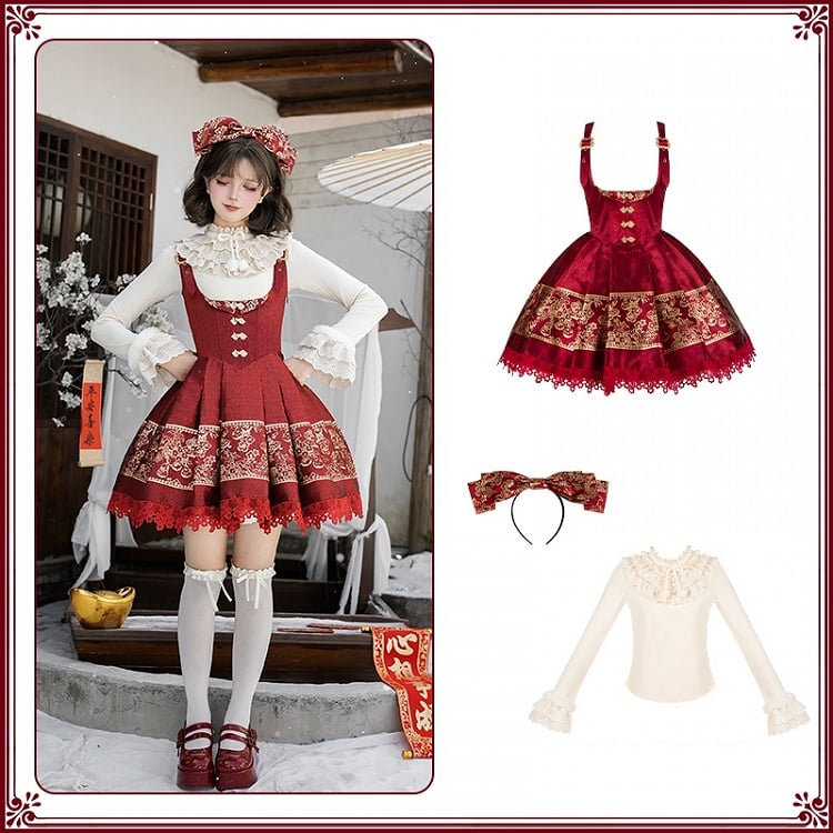 + Under Gold JSK Short Top Beige New Bow Lolita Red KC Year Knit Version Bust