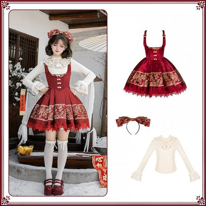 + Under Gold JSK Short Top Beige New Bow Lolita Red KC Year Knit Version Bust
